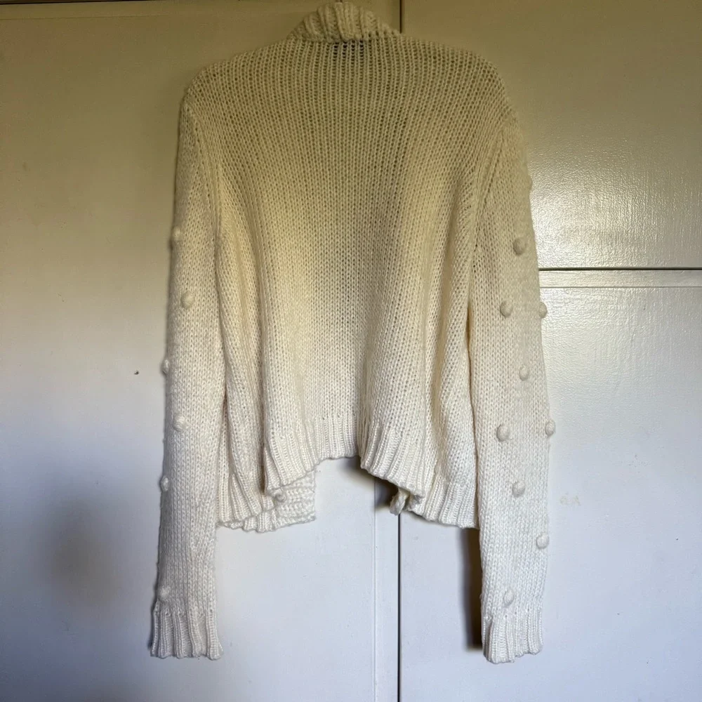 Wooden Ships Pom Pom Sleeve Open Front Cardigan Sweater Cream‎ Size S/M